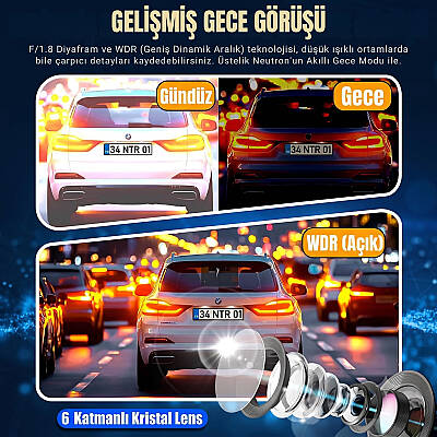 Neutron NTL-CC-02G-4K Çift Kameralı 4K Araç Kamerası, Wi-Fi ve Mobil Uygulama Destekli - 4