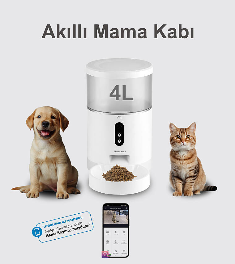 NEUTRON Akıllı Otomatik Evcil Hayvan Mama Kabı ve ŞARJLI KABLOSUZ Led Işıklı Çelik Su Kabı İkili Ekonomik Set - 2