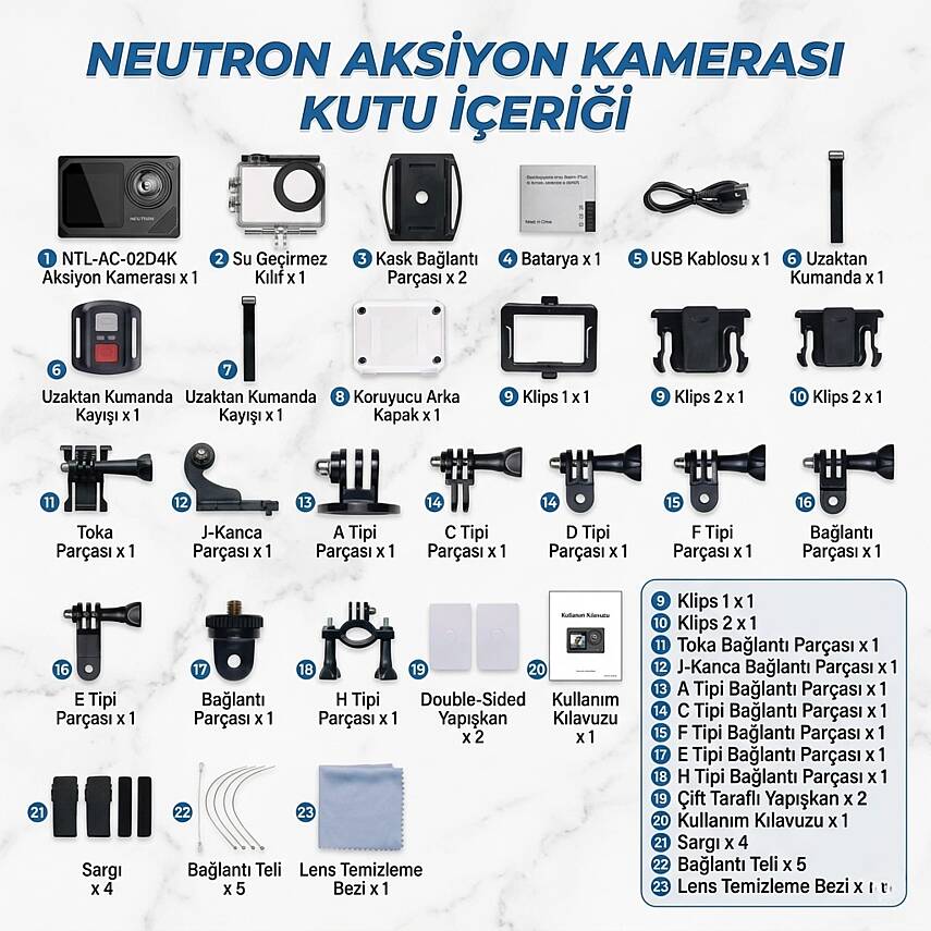 Neutron NTL-AC-02D4K Aksiyon Kamerası, Dokunmatik Ekranlı Aksiyon Kamerası - 7