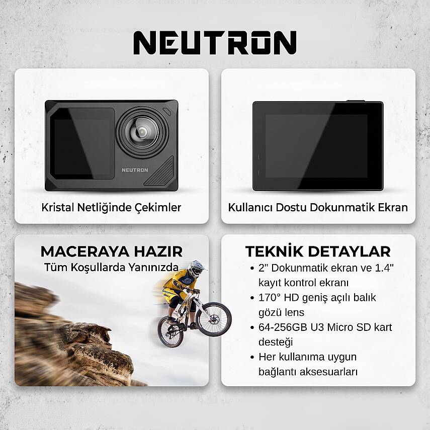 Neutron NTL-AC-02D4K Aksiyon Kamerası, Dokunmatik Ekranlı Aksiyon Kamerası - 6