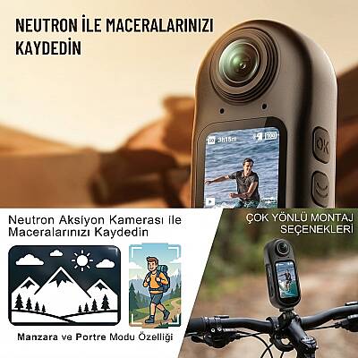 Neutron NTL-AC-01MD4K Mini Aksiyon Kamerası, 4K Görüntü Kalitesi, Titreşim Önleyicili - 2