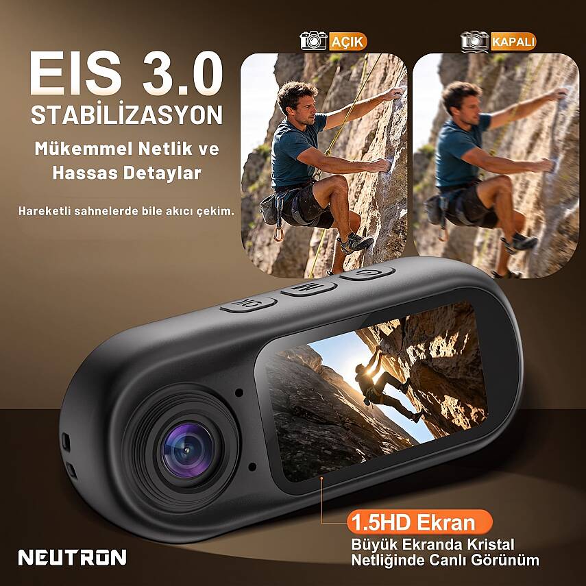 Neutron NTL-AC-01MD4K Mini Aksiyon Kamerası, 4K Görüntü Kalitesi, Titreşim Önleyicili - 4