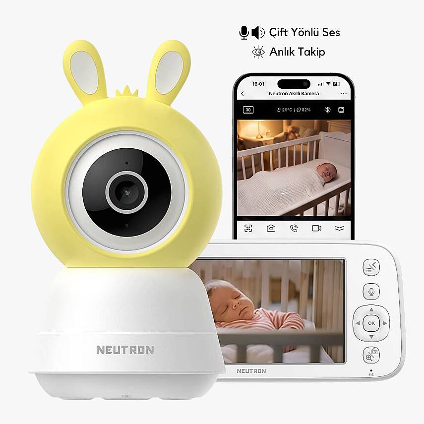Neutron NTL-BC-04WBM Monitörlü Bebek Kamerası, Ebeveyn Ekranlı ve Ninni Özellikli Bebek Kamerası