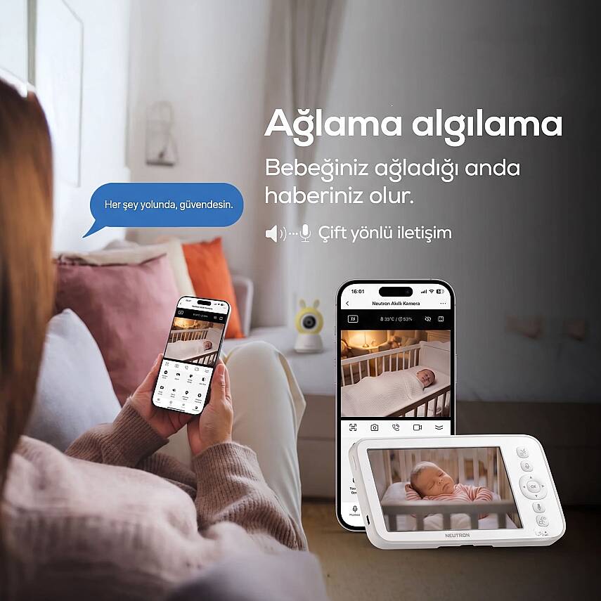 Neutron NTL-BC-04WBM Monitörlü Bebek Kamerası, Ebeveyn Ekranlı ve Ninni Özellikli Bebek Kamerası - 3