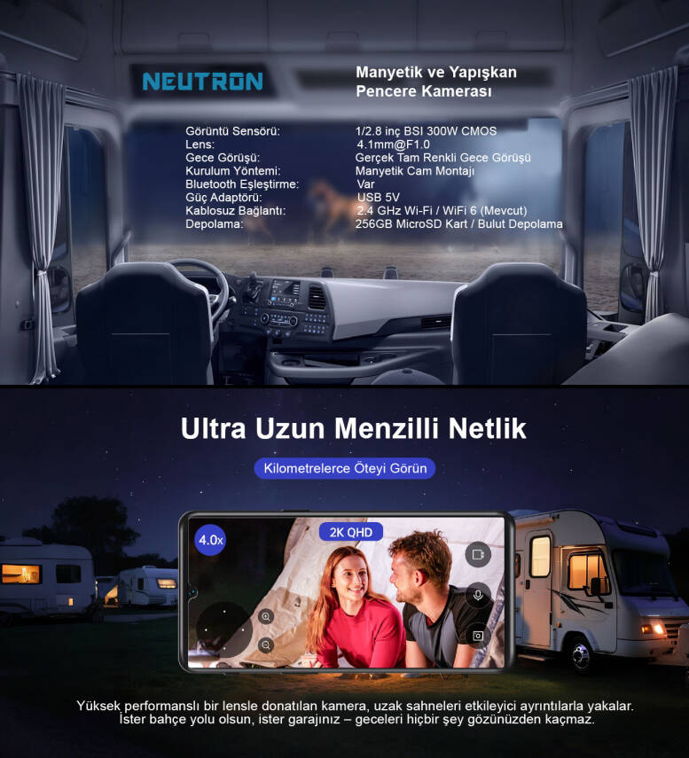 Neutron NTL-IP15GS-3MP Manyetik Yapışkanlı 3MP Kablosuz Pencere Kamerası, Karavan Kamerası - 4
