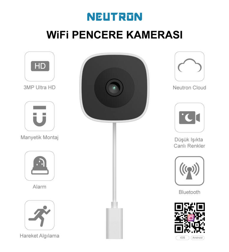 Neutron NTL-IP15GS-3MP Manyetik Yapışkanlı 3MP Kablosuz Pencere Kamerası, Karavan Kamerası - 1