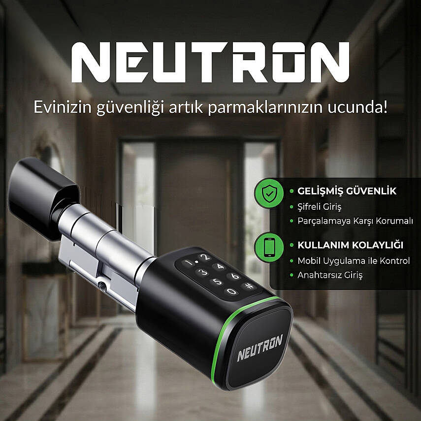 Neutron NTL-SC-02FKPB Akıllı Kapı Kilidi Siyah, Parmak izi, Anahtar, Kart, Şifre - 5