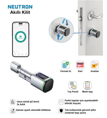 Neutron NTL-SC-02FKPW Akıllı Kapı Kilidi Gri, Parmak izi, Anahtar, Kart, Şifre - Neutron