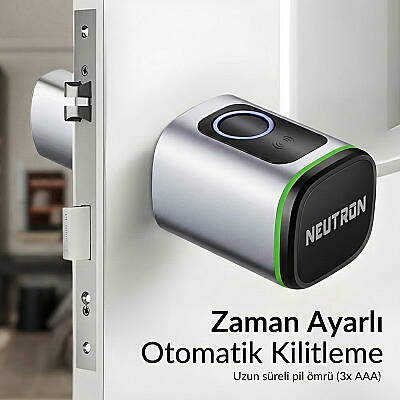Neutron NTL-SC-02FKPW Akıllı Kapı Kilidi Gri, Parmak izi, Anahtar, Kart, Şifre - 4