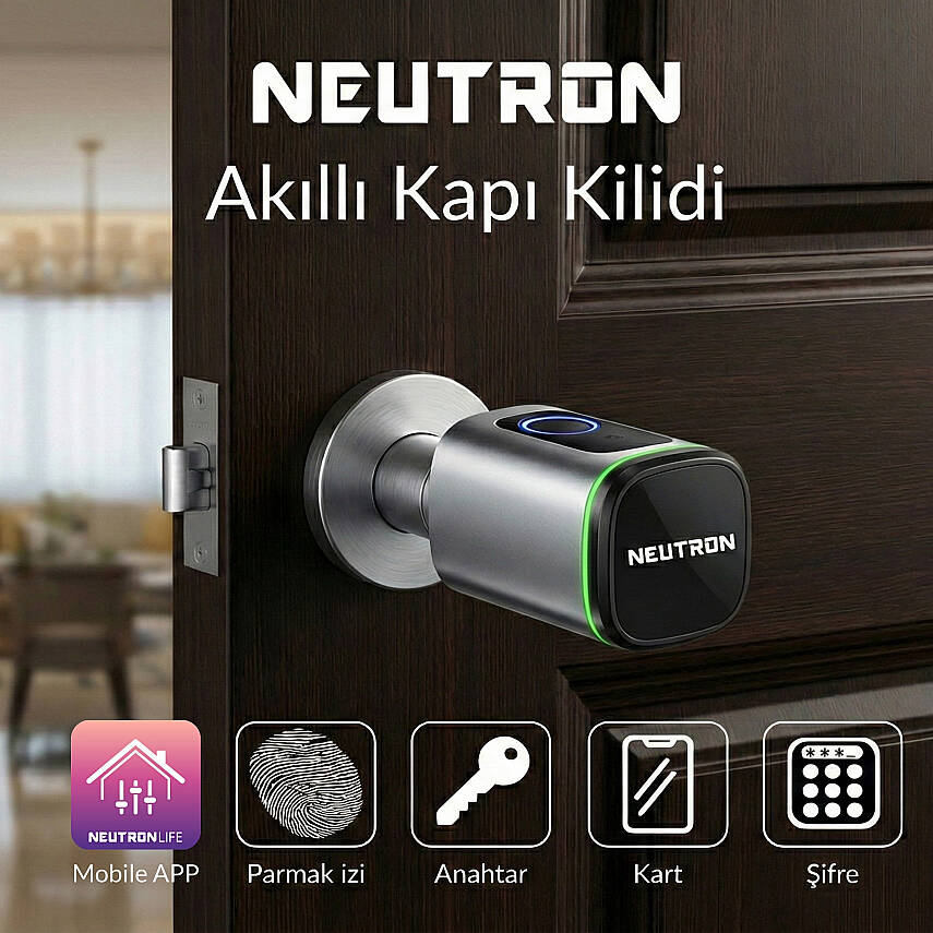 Neutron NTL-SC-02FKPW Akıllı Kapı Kilidi Gri, Parmak izi, Anahtar, Kart, Şifre - 2