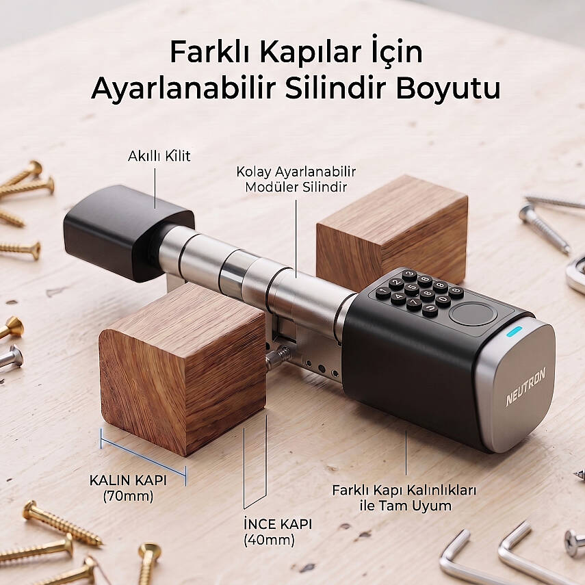 Neutron NTL-SC-09FKPB Akıllı Kapı Kilidi, Parmak İzi, Şifre Kombinasyonu, Akıllı Kart, Fiziksel Anahtar ve Mobil Uygulama - 2