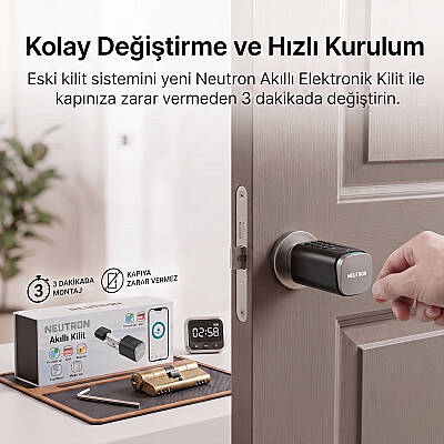 Neutron NTL-SC-09FKPB Akıllı Kapı Kilidi, Parmak İzi, Şifre Kombinasyonu, Akıllı Kart, Fiziksel Anahtar ve Mobil Uygulama - 5